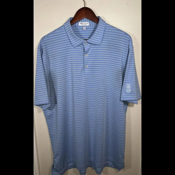 Peter Millar Men's Striped Polo Shirt - Light Blue & Light Green - Picture 2 of 4